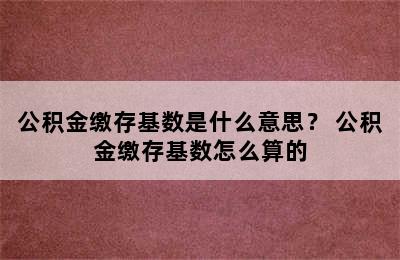 公积金缴存基数是什么意思？ 公积金缴存基数怎么算的